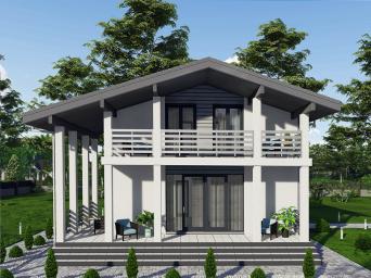 Одноэтажный дом с мансардой, террасой и балконом